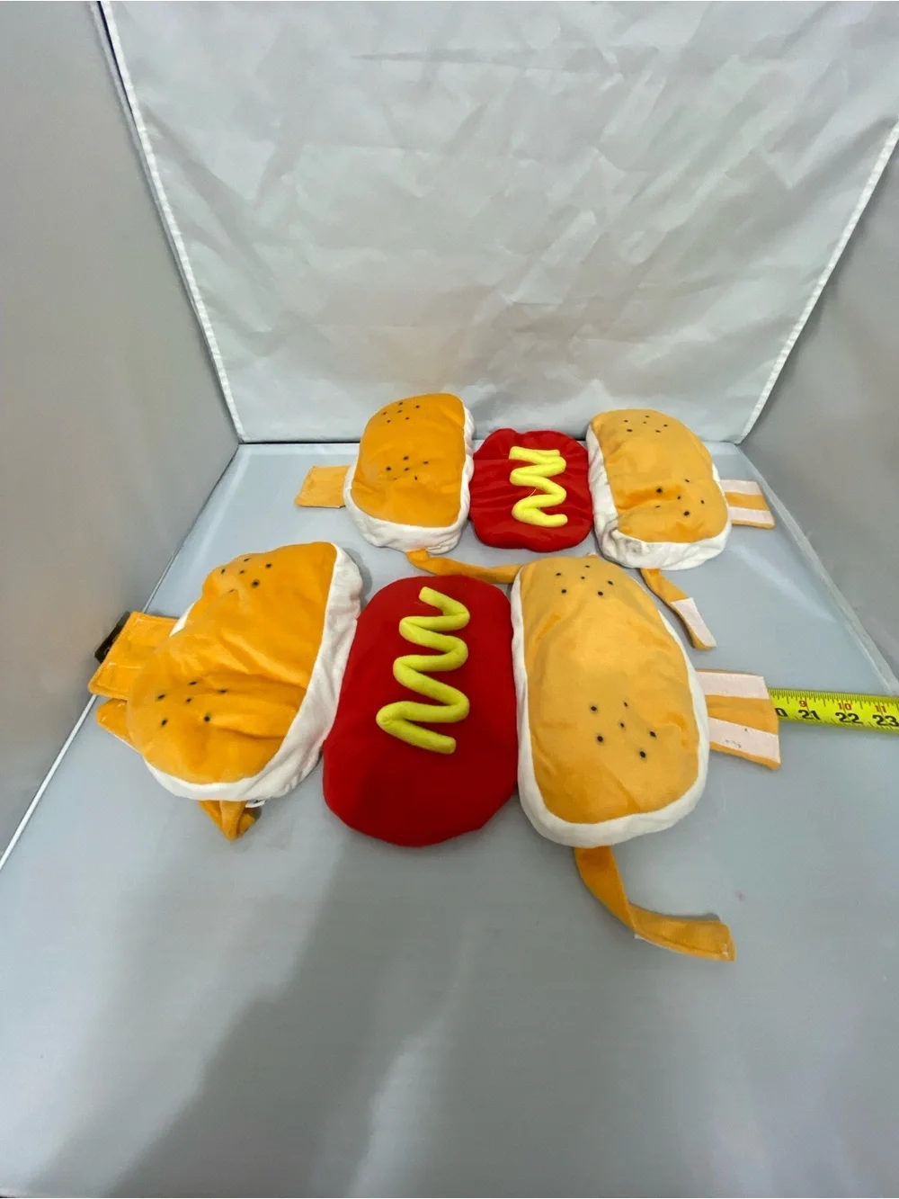 Plush Hot Dog Dog Costume with Mustard Accent - Red & Yellow